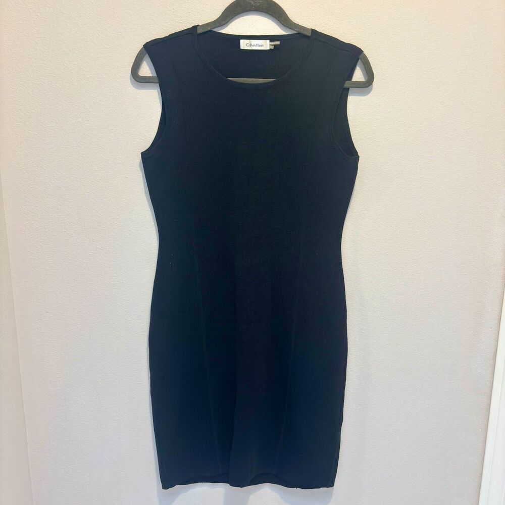Calvin Klein Ponte Pull-On Sheath Dress Black Sleeveless Princess Seam S - Picture 6 of 6